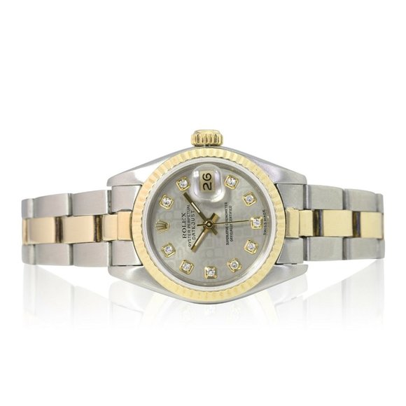 ROLEX DATEJUST GRAY JUBILEE DIAMOND DIAL FLUTED JUBILEE WATCH 69173 BOX&PAPER - Picture 8 of 12